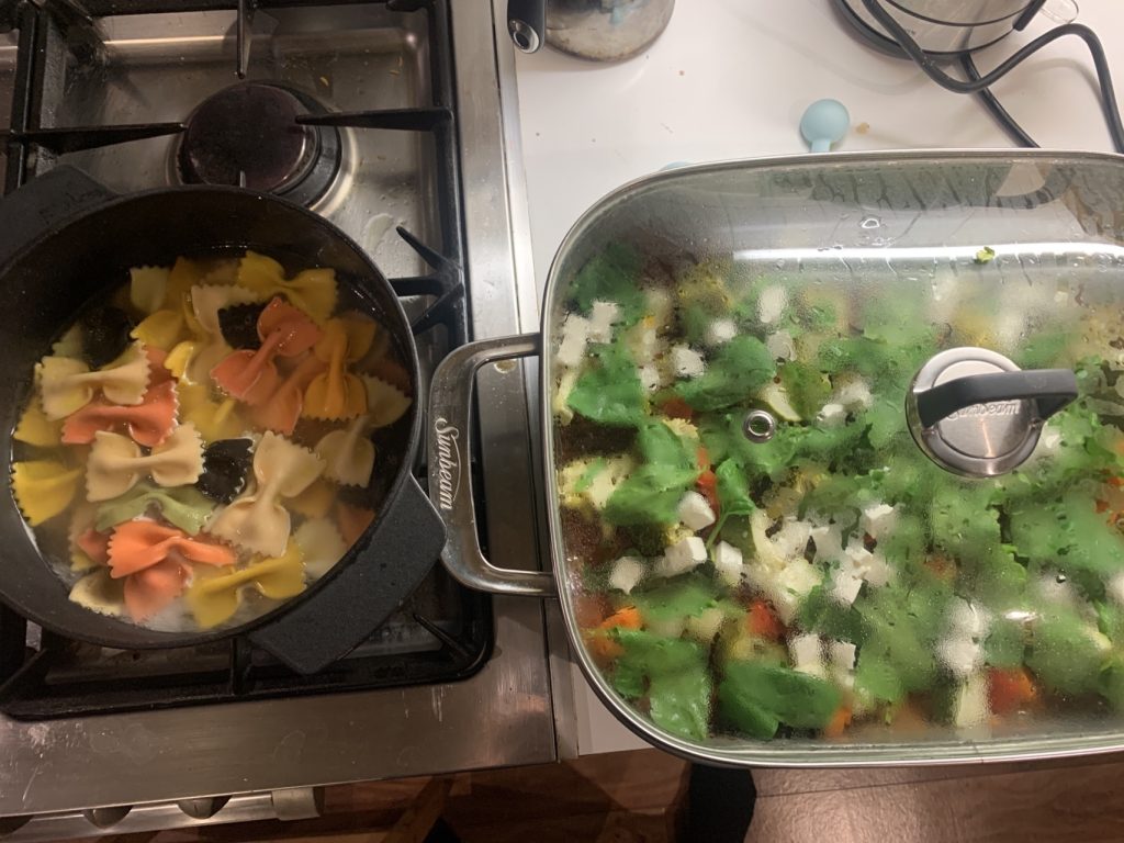 Vegetarian sauce with rainbow pasta